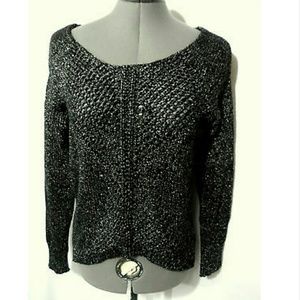 ROCK & REPUBLIC Crochet Sweater Top XS Black Silve